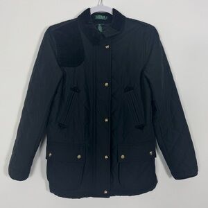 Lauren Ralph Lauren Coat Womens Petite Small Black Quilted Hunting Field Jacket